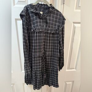 Rebecca Taylor Black and Gray Plaid Ruffle Button-Front Dress